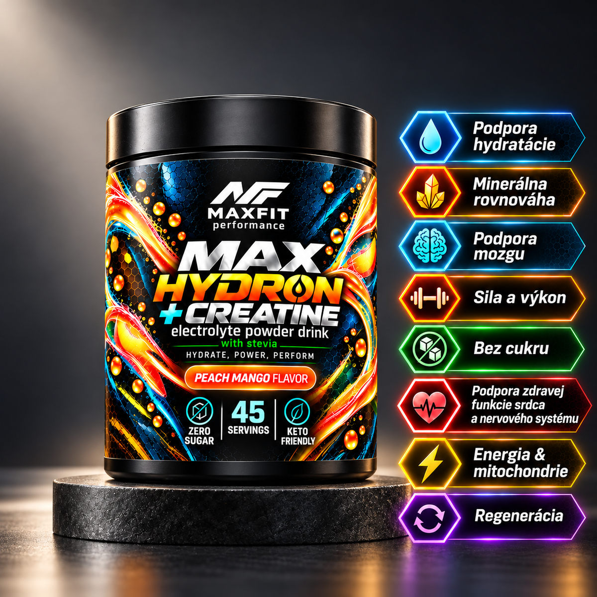 MAX HYDRON + Kreatín & L-Taurín. Broskyňa & Mango 45 dávok - MAX FIT