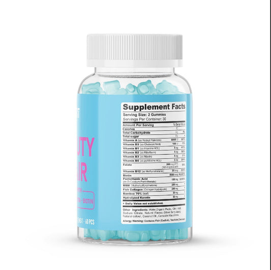 Prémiové Vitamínové gumíky na vlasy, nechty aj pleť. 14 Vitamínov - s Kolagénom, Keratínom, MSM & Biotínom - MAX FIT