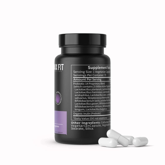 Probiotiká pre trávenie – 25 miliárd CFU, 14 kmeňov + inulín, vegánske kapsuly bez lepku, bez GMO - MAX FIT