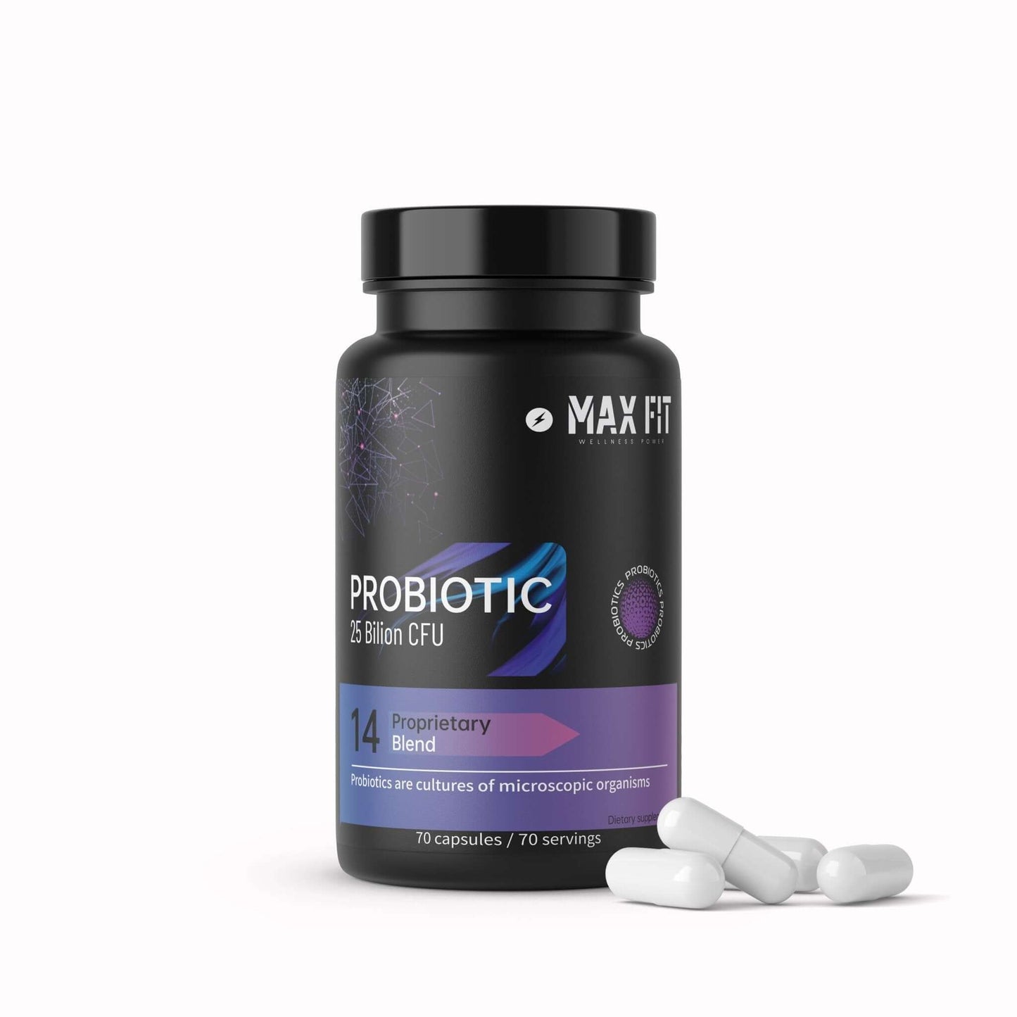 Probiotiká pre trávenie – 25 miliárd CFU, 14 kmeňov + inulín, vegánske kapsuly bez lepku, bez GMO - MAX FIT