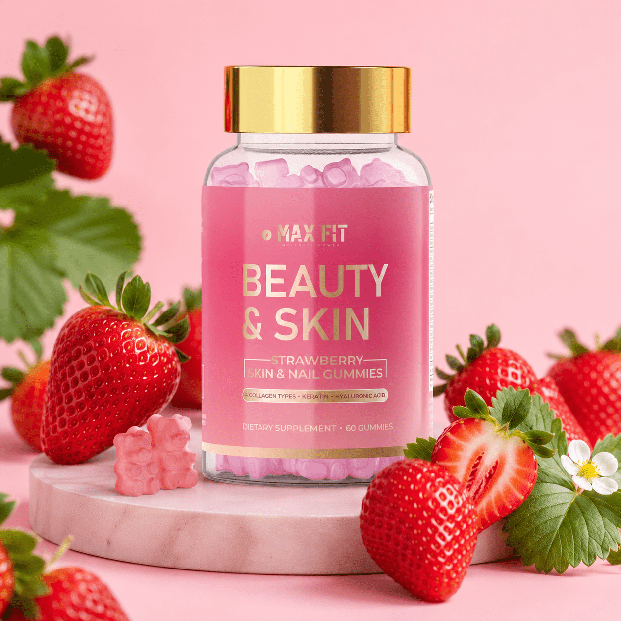 Kolagénové gumíky – pre pleť, vlasy, nechty a kĺby s biotínom a kyselinou hyalurónovou - MAX FIT