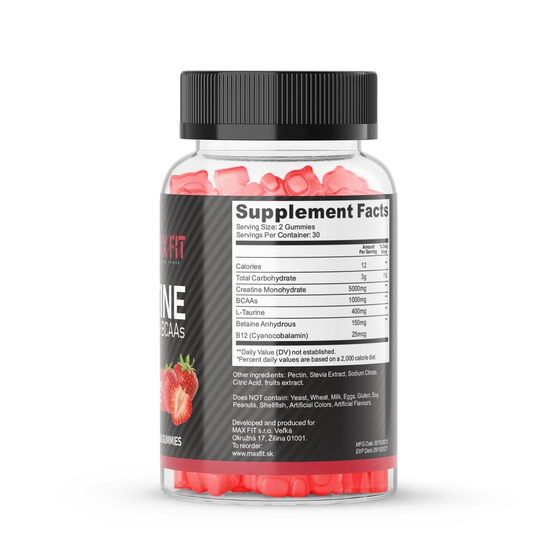Kreatín Monohydrát s BCAA & Taurínom - Gumíky s Jahodovou Príchuťou 🍓 - MAX FIT