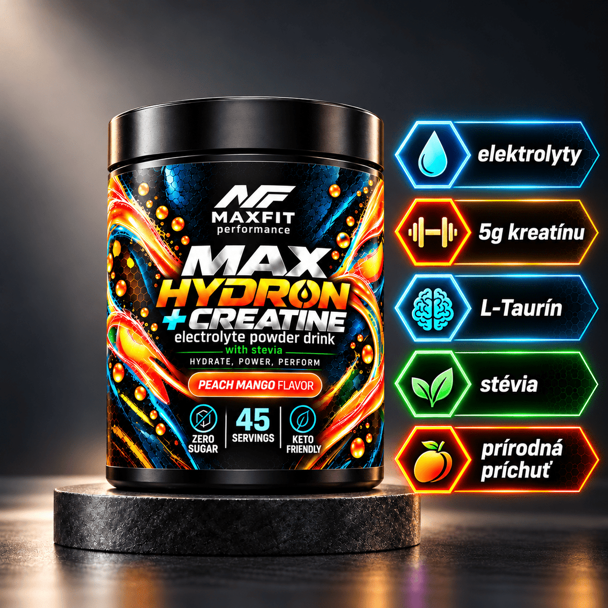 MAX HYDRON + Kreatín & L-Taurín. Broskyňa & Mango 45 dávok - MAX FIT