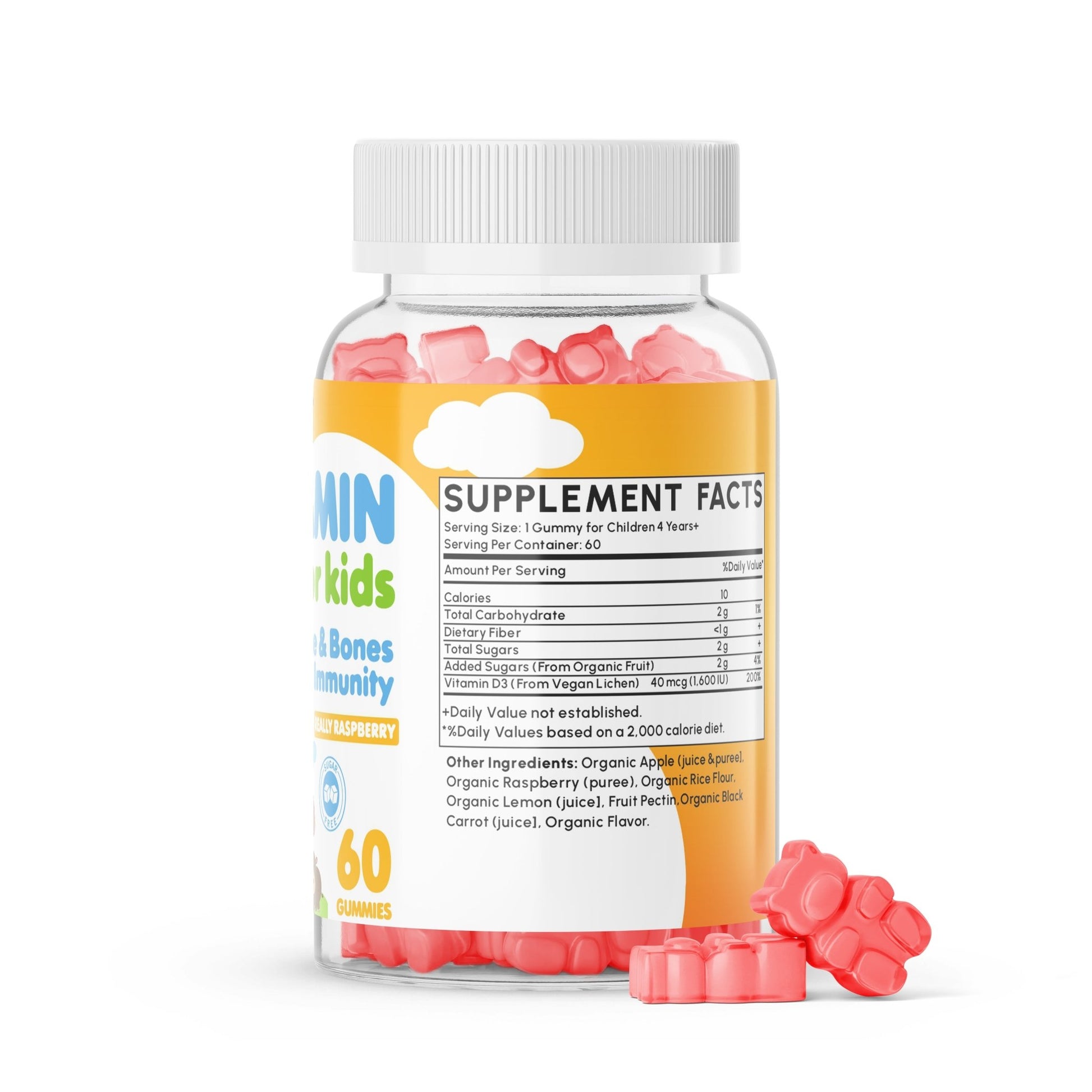 Organické Detské D3 Gumíky s malinovou príchuťou 4+ bez pridaného cukru - MAX FIT