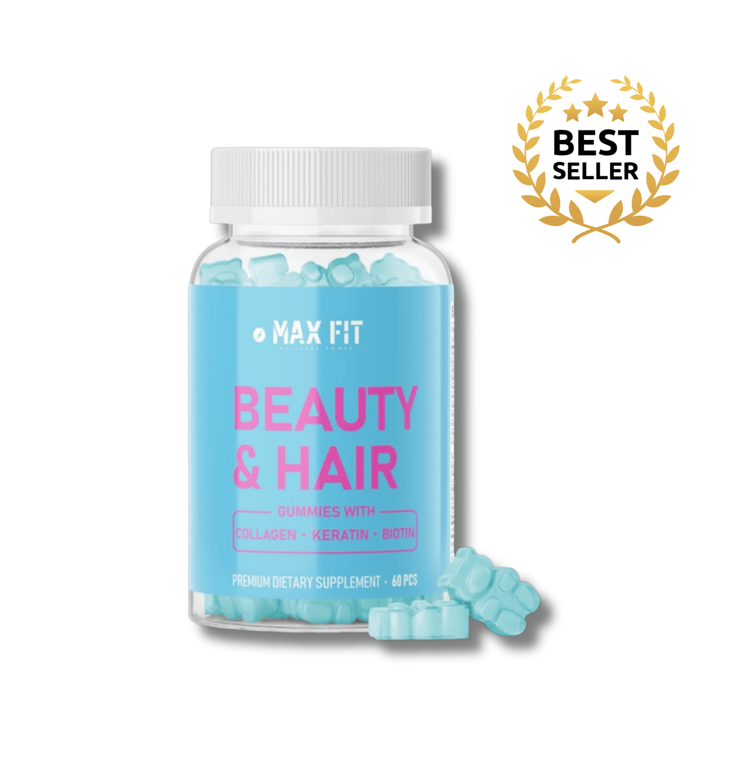 Prémiové Vitamínové gumíky na vlasy, nechty aj pleť. 14 Vitamínov - Hydrolyzovaný Rybí Kolagén a Keratín, MSM, Bambus & Biotín - MAX FIT